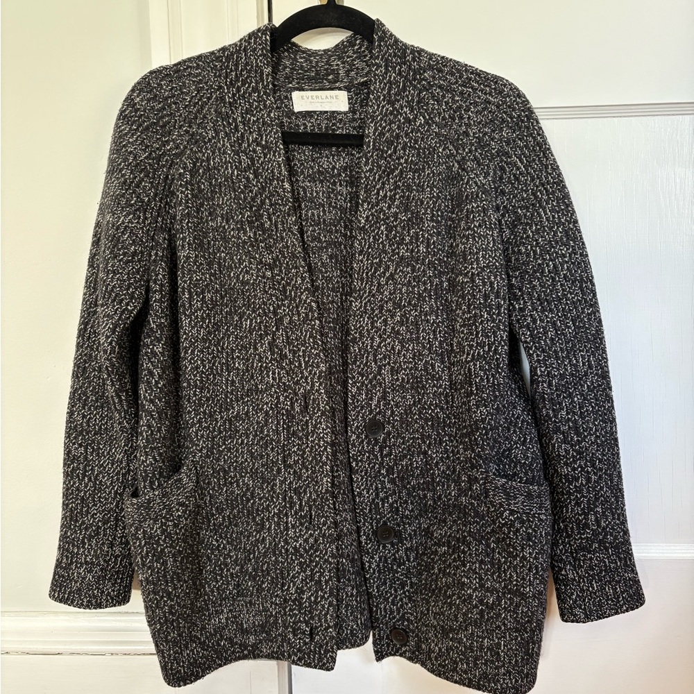 Everlane Heathered Black and White Wool Cardigan Small
